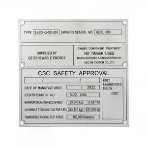 ISO Shipping Container CSC Plate on Container